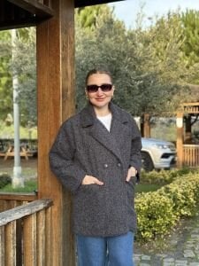 Keçe kaşe kaban çift düğmeli Antrasit