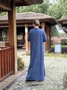 Afili tasarım düğme detaylı elbise İndigo