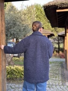 Keçe kaşe kaban çift düğmeli Lacivert