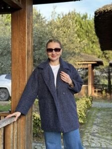 Keçe kaşe kaban çift düğmeli Lacivert