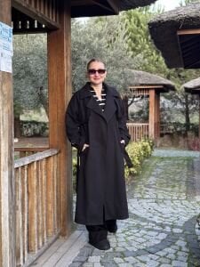 Siyah OVERSİZE kuşaklı kaşe Kaban