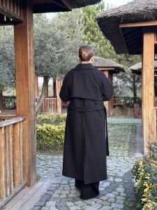 Siyah OVERSİZE kuşaklı kaşe Kaban