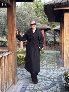 Siyah OVERSİZE kuşaklı kaşe Kaban