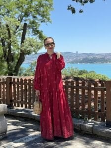 Jena Viskon katleya elbise kırmızı