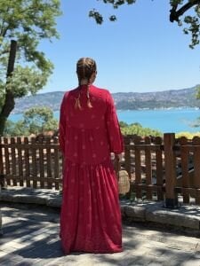 Jena Viskon katleya elbise kırmızı