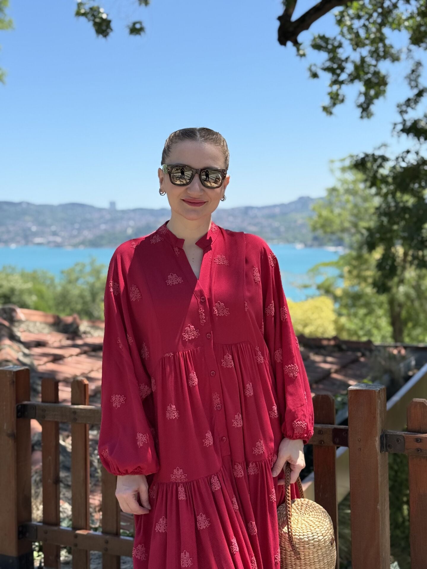 Jena Viskon katleya elbise kırmızı