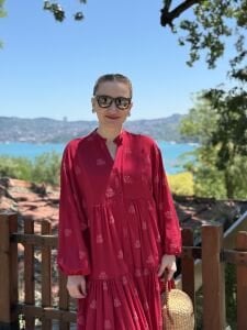 Jena Viskon katleya elbise kırmızı