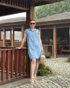 Orjinal Tensel kot elbise tunik mavi