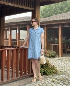 Orjinal Tensel kot elbise tunik mavi