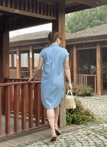 Orjinal Tensel kot elbise tunik mavi