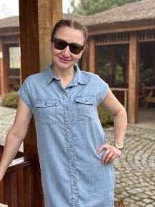 Orjinal Tensel kot elbise tunik mavi