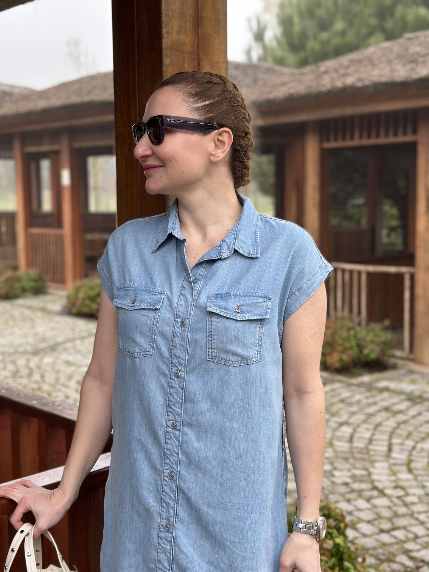 Orjinal Tensel kot elbise tunik mavi