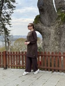 A.akay Cupra desenli takım kahve(1010)