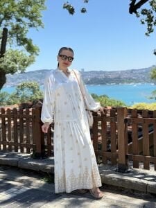 Jena Viskon katleya elbise beyaz