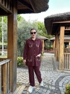 Taşlı Ceket Takım Bordo