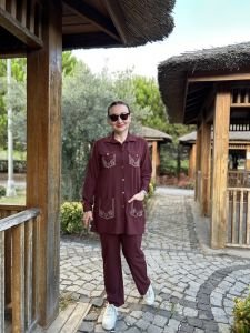 Taşlı Ceket Takım Bordo