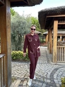 Taşlı Ceket Takım Bordo