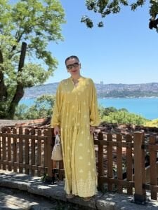 Jena Viskon katleya elbise Sarı
