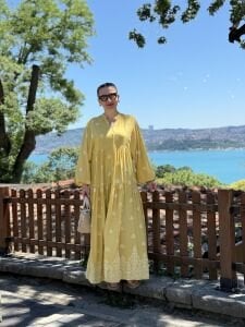 Jena Viskon katleya elbise Sarı