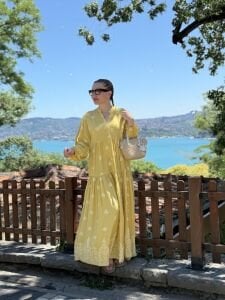 Jena Viskon katleya elbise Sarı