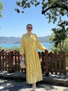 Jena Viskon katleya elbise Sarı