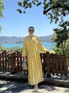 Jena Viskon katleya elbise Sarı