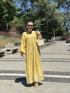 Jena Viskon katleya elbise Sarı