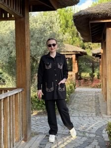 Taşlı Ceket Takım Siyah