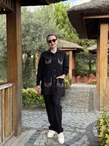 Taşlı Ceket Takım Siyah