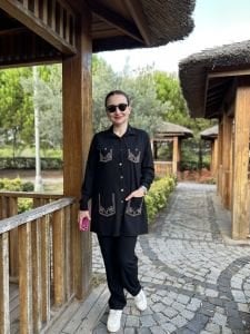 Taşlı Ceket Takım Siyah