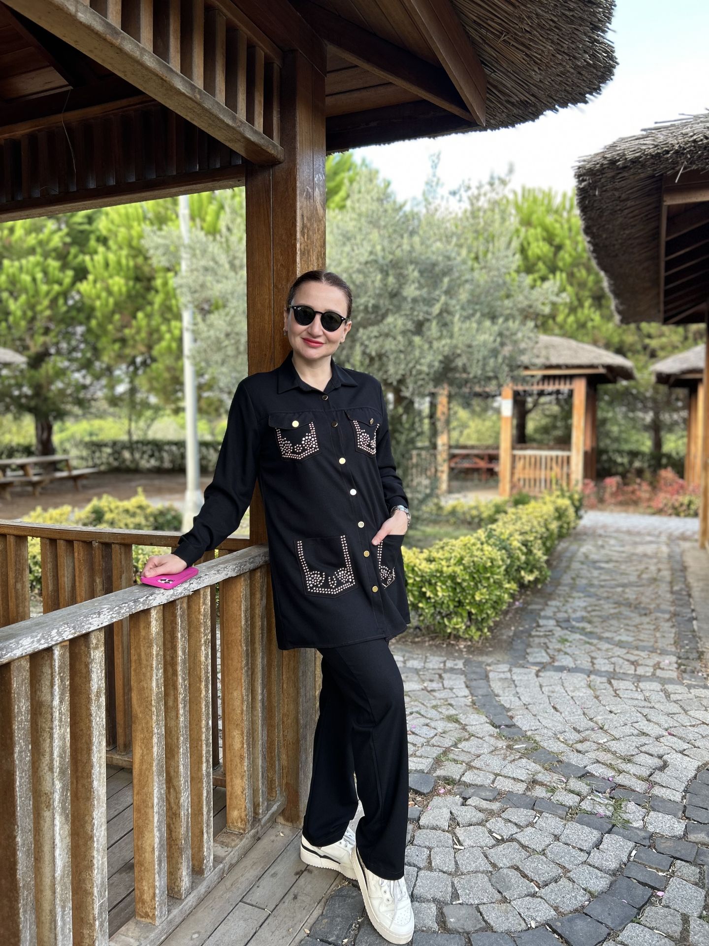 Taşlı Ceket Takım Siyah