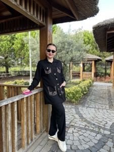 Taşlı Ceket Takım Siyah