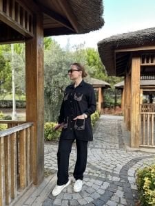 Taşlı Ceket Takım Siyah