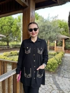 Taşlı Ceket Takım Siyah