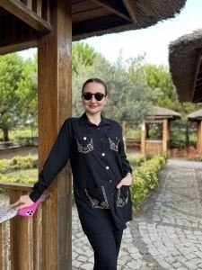 Taşlı Ceket Takım Siyah