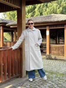 Uzun Keçe Kaşe kaban Gri