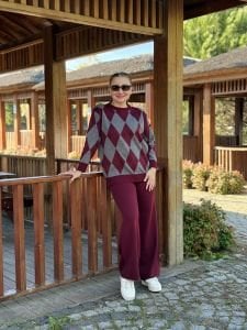 Baklava triko takım bordo