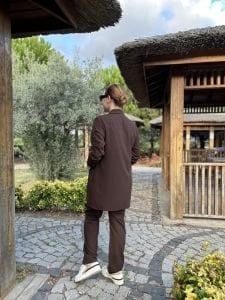 Taşlı Ceket Takım Kahve