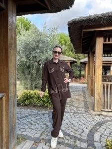 Taşlı Ceket Takım Kahve