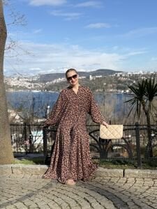 Leopar viskon elbise