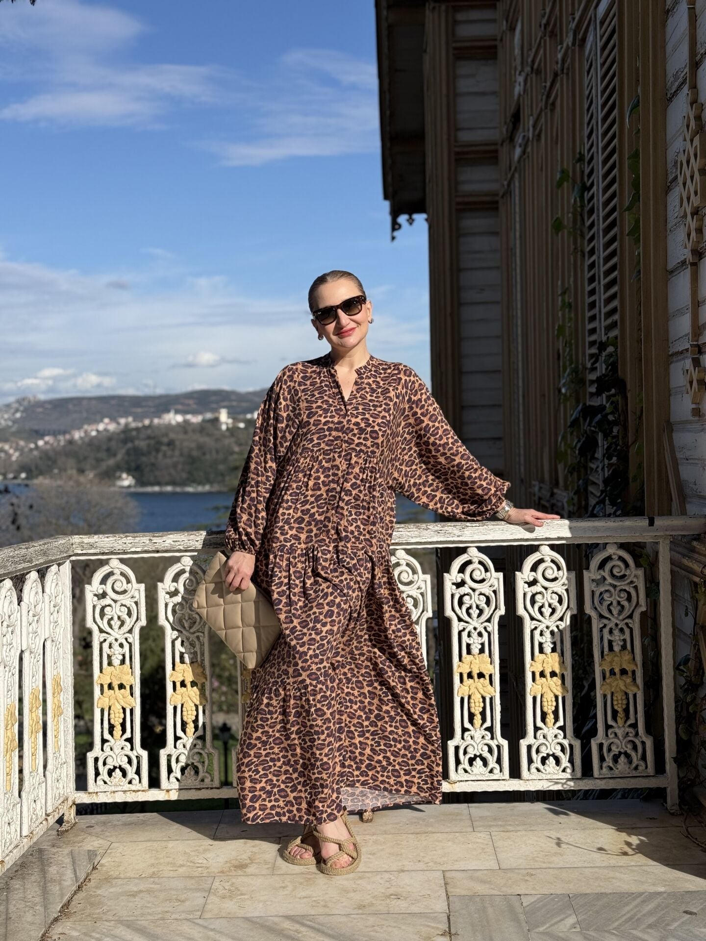 Leopar viskon elbise