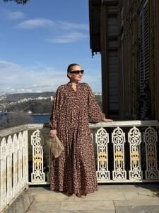 Leopar viskon elbise