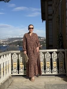 Leopar viskon elbise