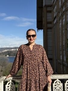 Leopar viskon elbise