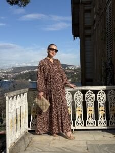 Leopar viskon elbise