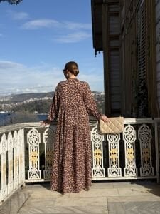 Leopar viskon elbise