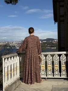 Leopar viskon elbise