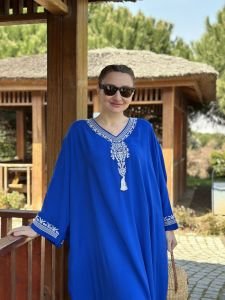 V yaka geniş kalıp elbise 2018 saks