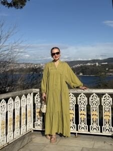 Tensel düz elbise yağ yeşili