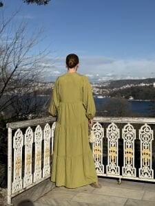 Tensel düz elbise yağ yeşili